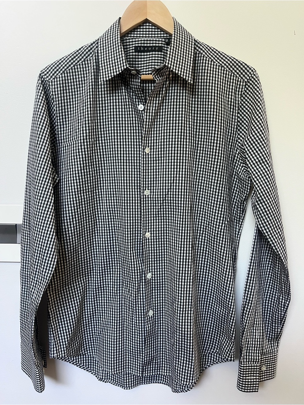 Theory Men's Black & White Gingham Button-Down Shirt Sz S/P